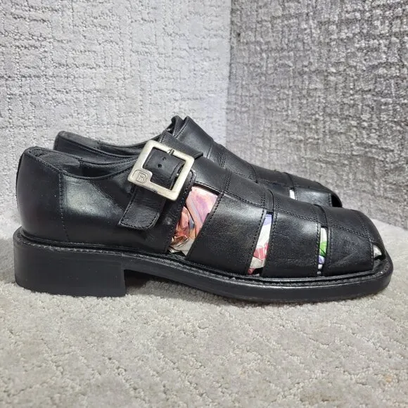 Kenneth Cole Men’s Size 10.5 US Black Leather Fisherman Sandals Made In Italy