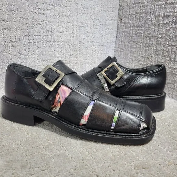 Kenneth Cole Men’s Size 10.5 US Black Leather Fisherman Sandals Made In Italy