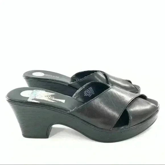 Kenneth Cole reaction sandals 7.5 head light black leather Y2k chunky vintage