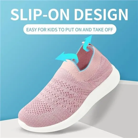 Kids Girls Sneakers‎ Pink Lightweight Slip On Running Rubber School Tennis Shoes