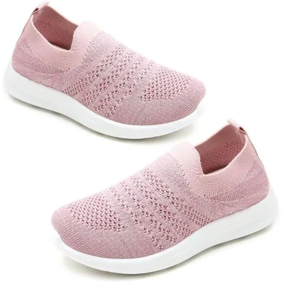 Kids Girls Sneakers‎ Pink Lightweight Slip On Running Rubber School Tennis Shoes