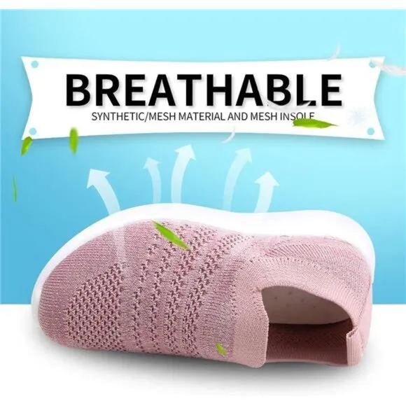 Kids Girls Sneakers‎ Pink Lightweight Slip On Running Rubber School Tennis Shoes