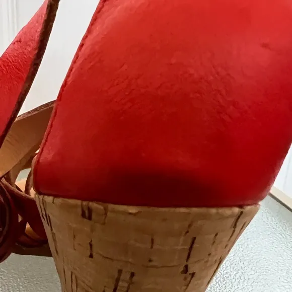 Kork-Ease Adelaide Red Leather Chunky Wedge Heel Platform Sandals Size 9