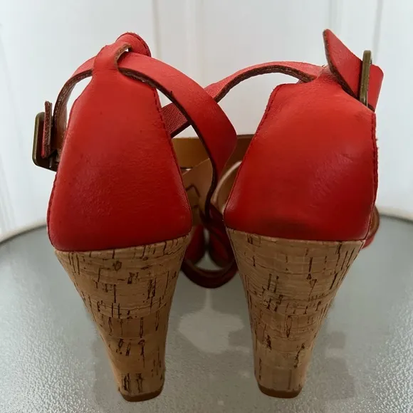 Kork-Ease Adelaide Red Leather Chunky Wedge Heel Platform Sandals Size 9