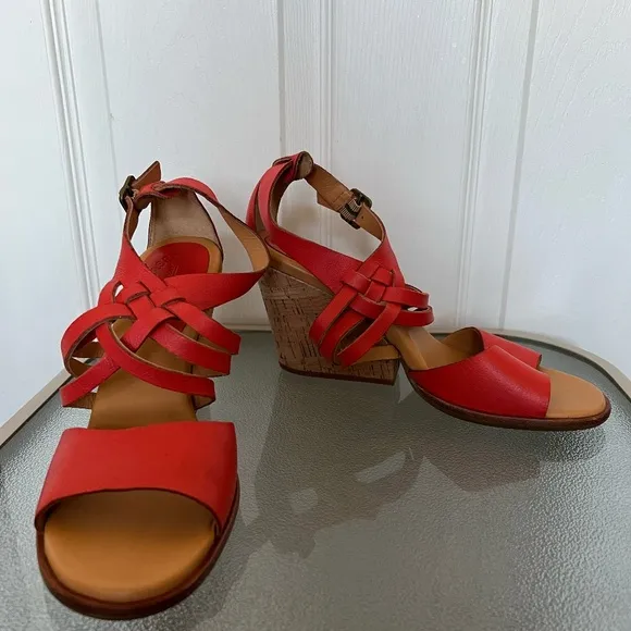 Kork-Ease Adelaide Red Leather Chunky Wedge Heel Platform Sandals Size 9