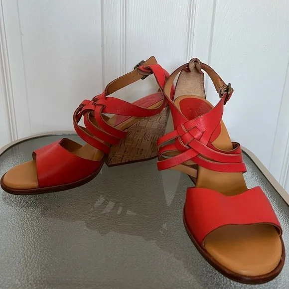 Kork-Ease Adelaide Red Leather Chunky Wedge Heel Platform Sandals Size 9