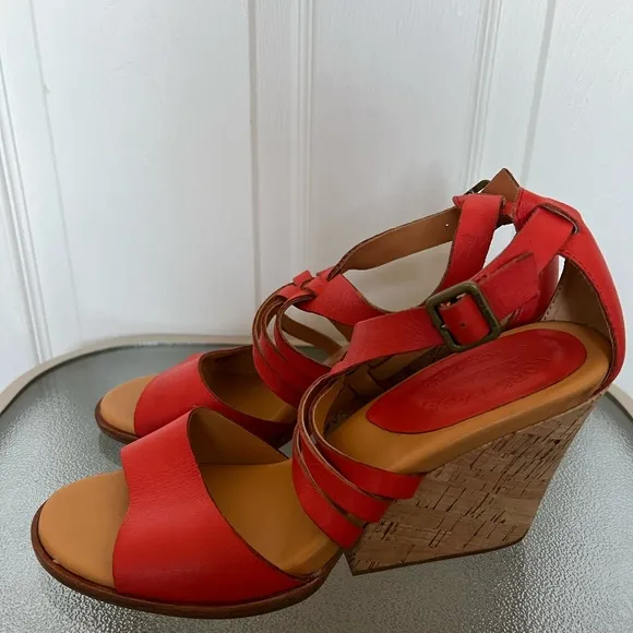Kork-Ease Adelaide Red Leather Chunky Wedge Heel Platform Sandals Size 9