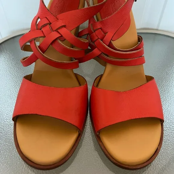 Kork-Ease Adelaide Red Leather Chunky Wedge Heel Platform Sandals Size 9