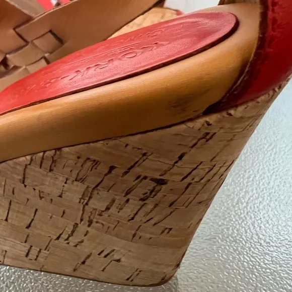 Kork-Ease Adelaide Red Leather Chunky Wedge Heel Platform Sandals Size 9