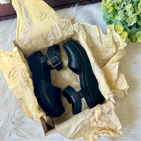 Kork-Ease Camberg Mary Jane Sling Back Platform Black Sandal Size 7M