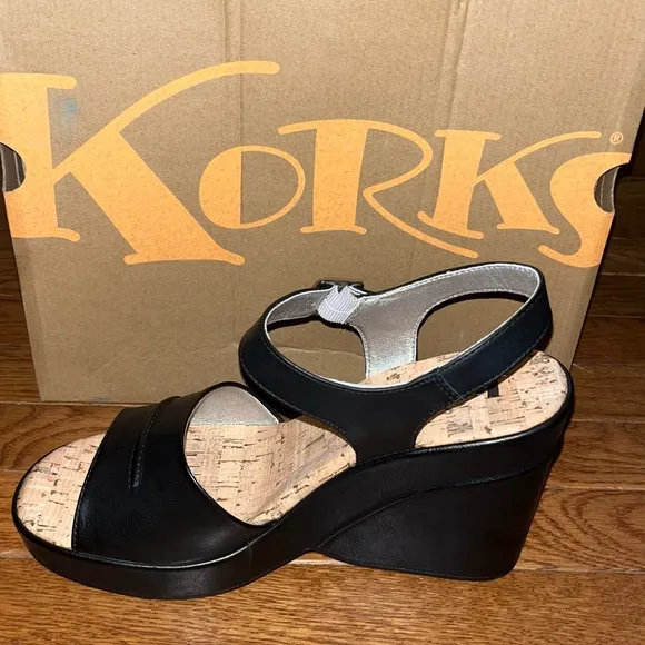 KORKS Pardot Chunky Platform Wedge Sandals Black &amp; Tan Women’s Size 11