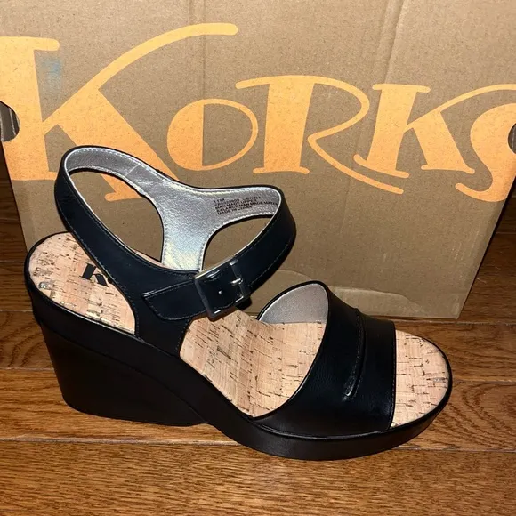 KORKS Pardot Chunky Platform Wedge Sandals Black &amp; Tan Women’s Size 11
