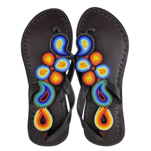 Korosho Backstrap Beaded Leather Sandals from Kenya