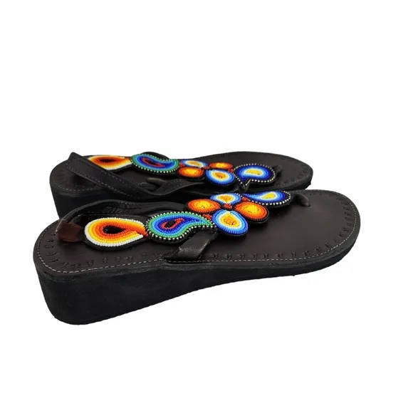 Korosho Backstrap Beaded Leather Sandals from Kenya