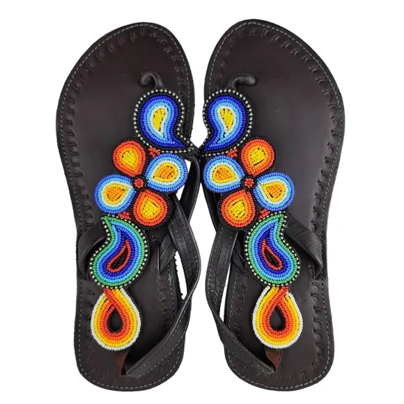 Korosho Backstrap Beaded Leather Sandals from Kenya