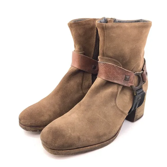 Ksubi Tan Brown Suede Leather Harness Ankle Boots EUR 40