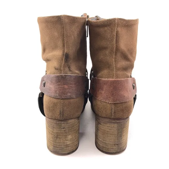 Ksubi Tan Brown Suede Leather Harness Ankle Boots EUR 40
