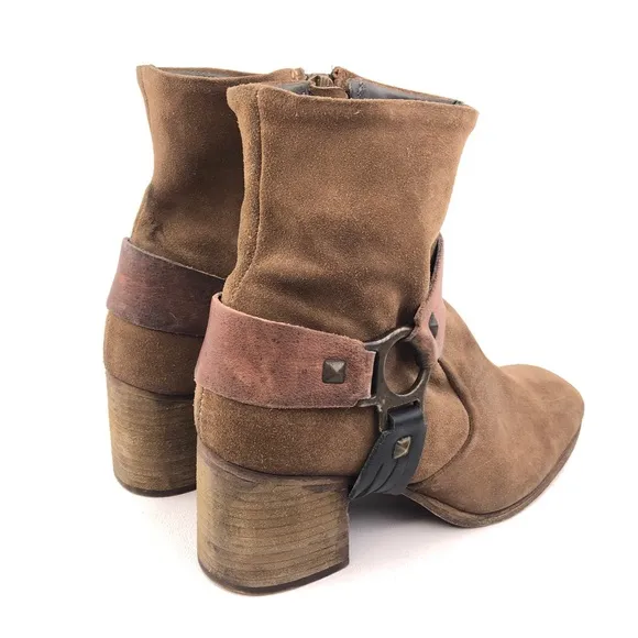 Ksubi Tan Brown Suede Leather Harness Ankle Boots EUR 40