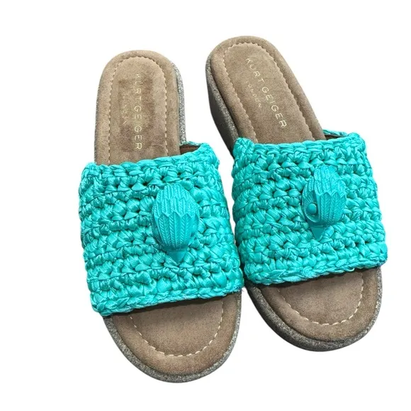 Kurt Geiger Crochet Slides Green NWOT size 6.5/7