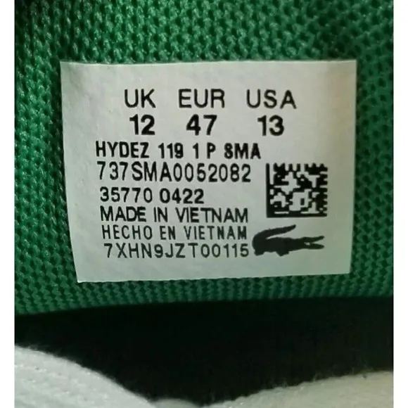 Lacoste Size 13 Men's Hydez 119 ECO Ortholite White Lace Up Fashion SneakerLogo