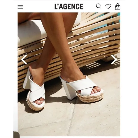 L'AGENCE  Lucca 65mm ‎ Platform Sandals - White size 40/ US 10