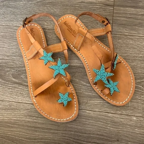 laidbacklondon Beaded Star Leather Sandals