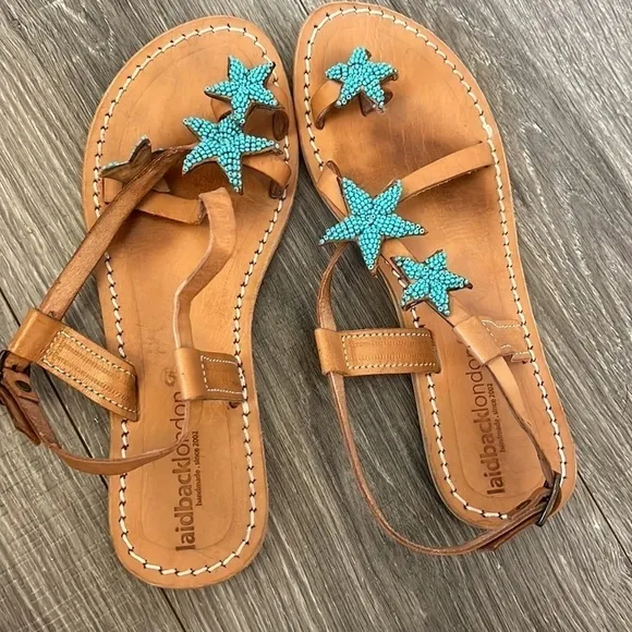 laidbacklondon Beaded Star Leather Sandals