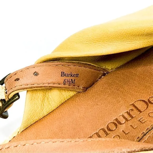 L'Amour Des Pieds Women's Burkett Yellow Buttery Soft Leather Wedge Sandals 6.5M