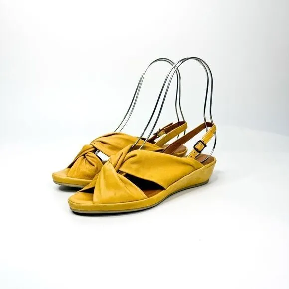 L'Amour Des Pieds Women's Burkett Yellow Buttery Soft Leather Wedge Sandals 6.5M