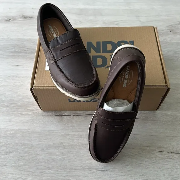 Lands End Comfort Casual Penny Loafer True Brown Leather 10 NWT IN BOX