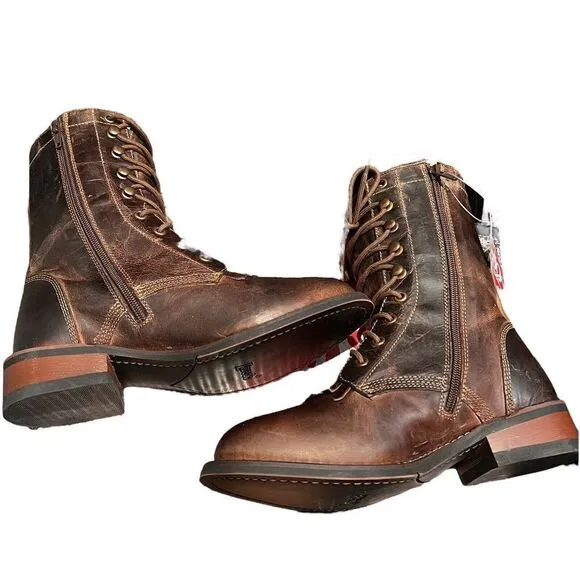 LAREDO BOOTS WOMEN'S 7 BROWN SARA ROSE TAN SIDE-ZIP LEATHER WESTERN 52062
