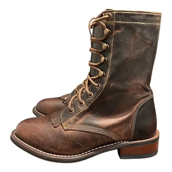LAREDO BOOTS WOMEN'S 7 BROWN SARA ROSE TAN SIDE-ZIP LEATHER WESTERN 52062