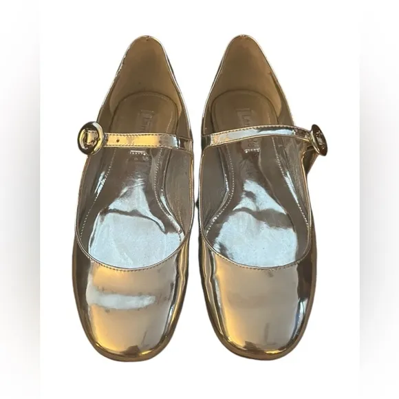 Larroudé Blair Silver Patent Leather Mary Jane Flats Dize 6.5