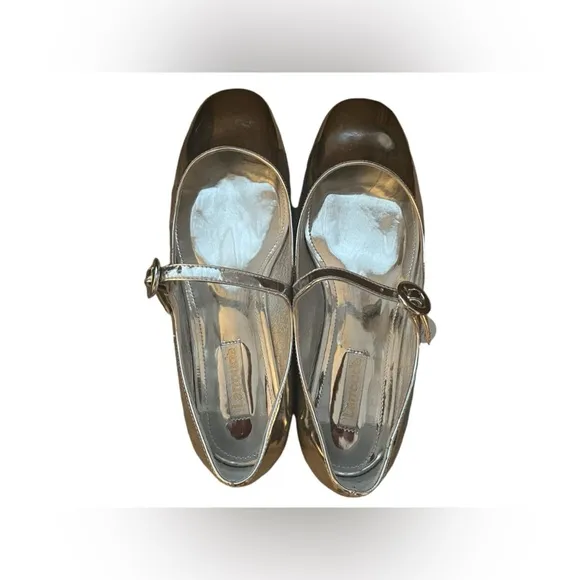 Larroudé Blair Silver Patent Leather Mary Jane Flats Dize 6.5