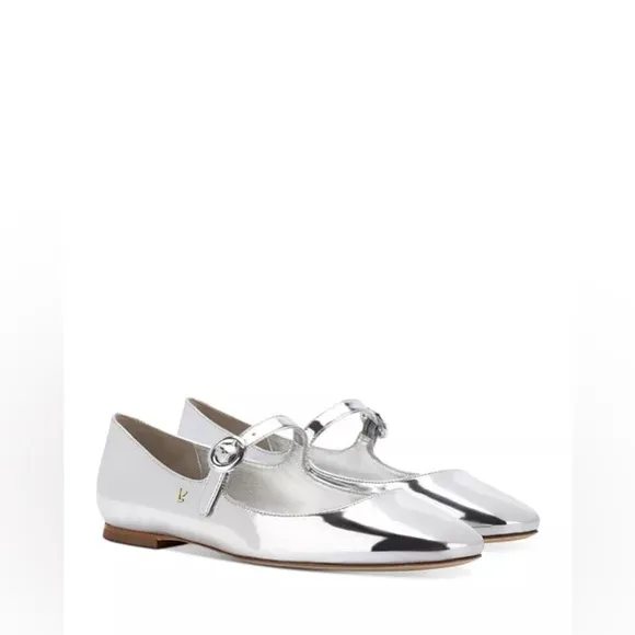 Larroudé Blair Silver Patent Leather Mary Jane Flats Dize 6.5