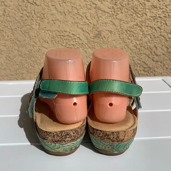 L’Artiste Spring Step Quilana green/turquoise leather sandals 9 (European 40)