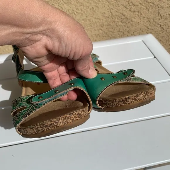 L’Artiste Spring Step Quilana green/turquoise leather sandals 9 (European 40)
