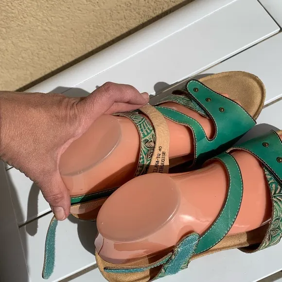 L’Artiste Spring Step Quilana green/turquoise leather sandals 9 (European 40)