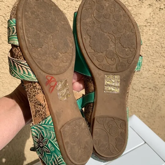 L’Artiste Spring Step Quilana green/turquoise leather sandals 9 (European 40)