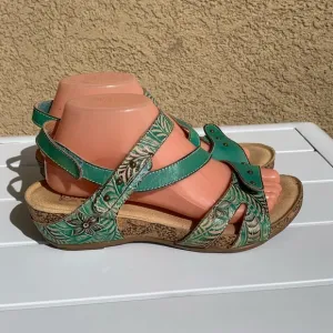 L’Artiste Spring Step Quilana green/turquoise leather sandals 9 (European 40)