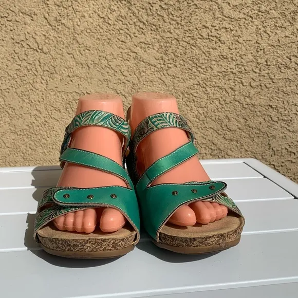 L’Artiste Spring Step Quilana green/turquoise leather sandals 9 (European 40)