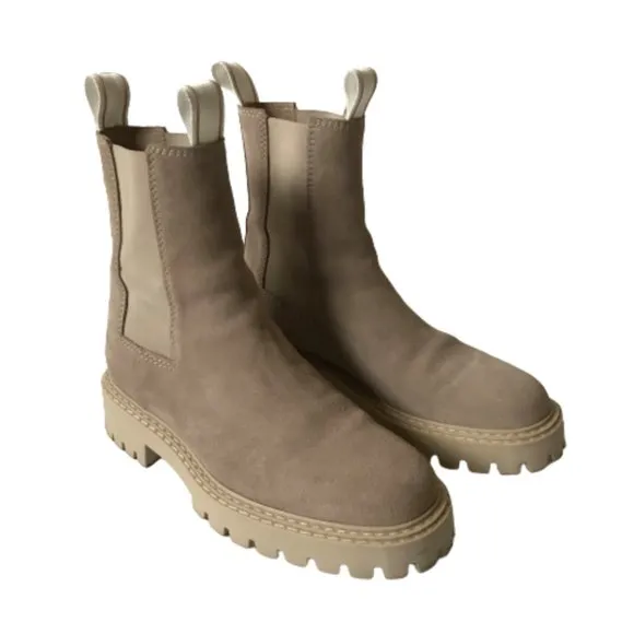 Last Daze Chelsea Boots Booties Womens 41 10 Tan Beige Elastic Side Panel Chunky