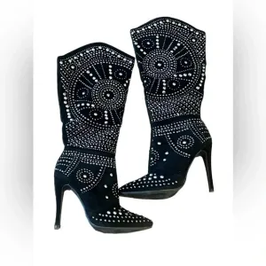 Lauren Lorraine Black W/ Silver‎ Stud Boots Women’s 7.5