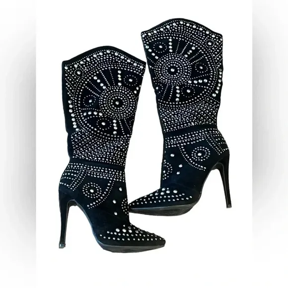 Lauren Lorraine Black W/ Silver‎ Stud Boots Women’s 7.5