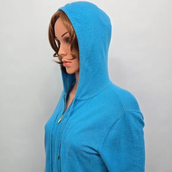 LAUREN RALPH LAUREN  Two-way Full Zip Hoodie Cardigan Sweater Silk Cashmere XL