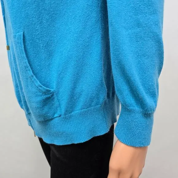 LAUREN RALPH LAUREN  Two-way Full Zip Hoodie Cardigan Sweater Silk Cashmere XL