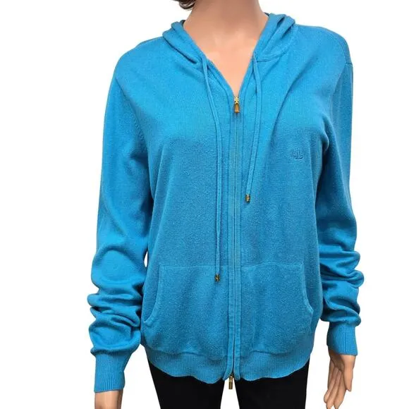 LAUREN RALPH LAUREN  Two-way Full Zip Hoodie Cardigan Sweater Silk Cashmere XL