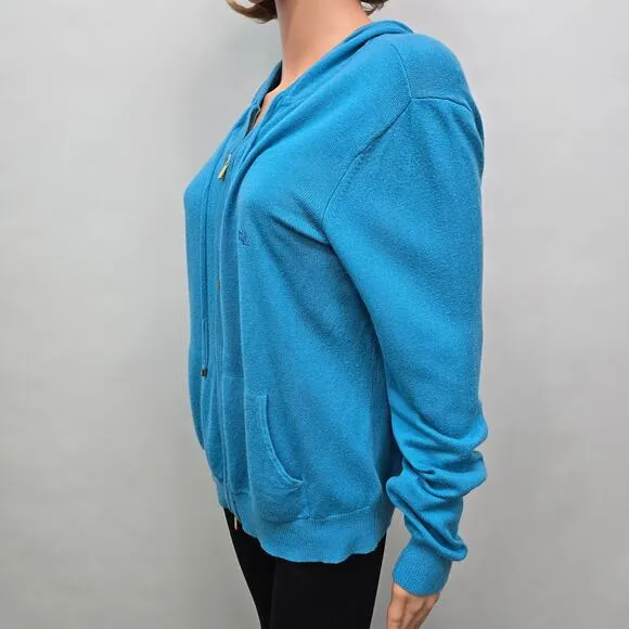 LAUREN RALPH LAUREN  Two-way Full Zip Hoodie Cardigan Sweater Silk Cashmere XL