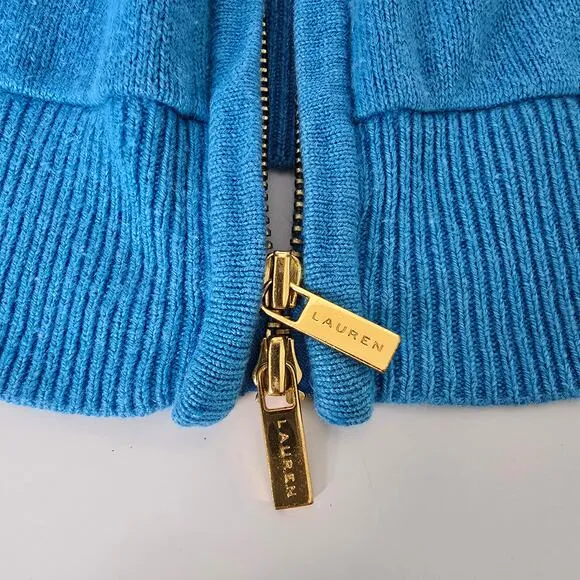 LAUREN RALPH LAUREN  Two-way Full Zip Hoodie Cardigan Sweater Silk Cashmere XL