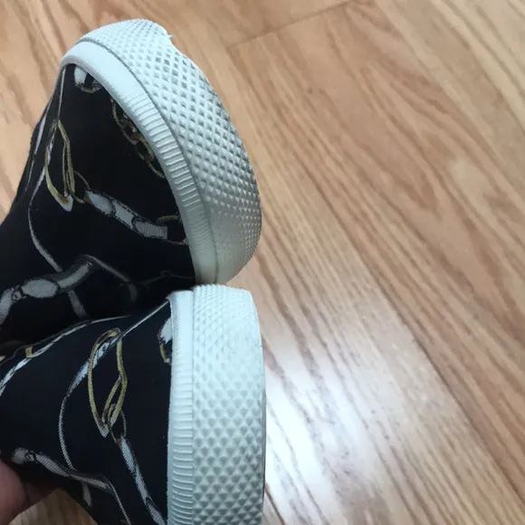 Lauren Ralph Lauren womens 6B black link print cotton canvas Jinny loafers.